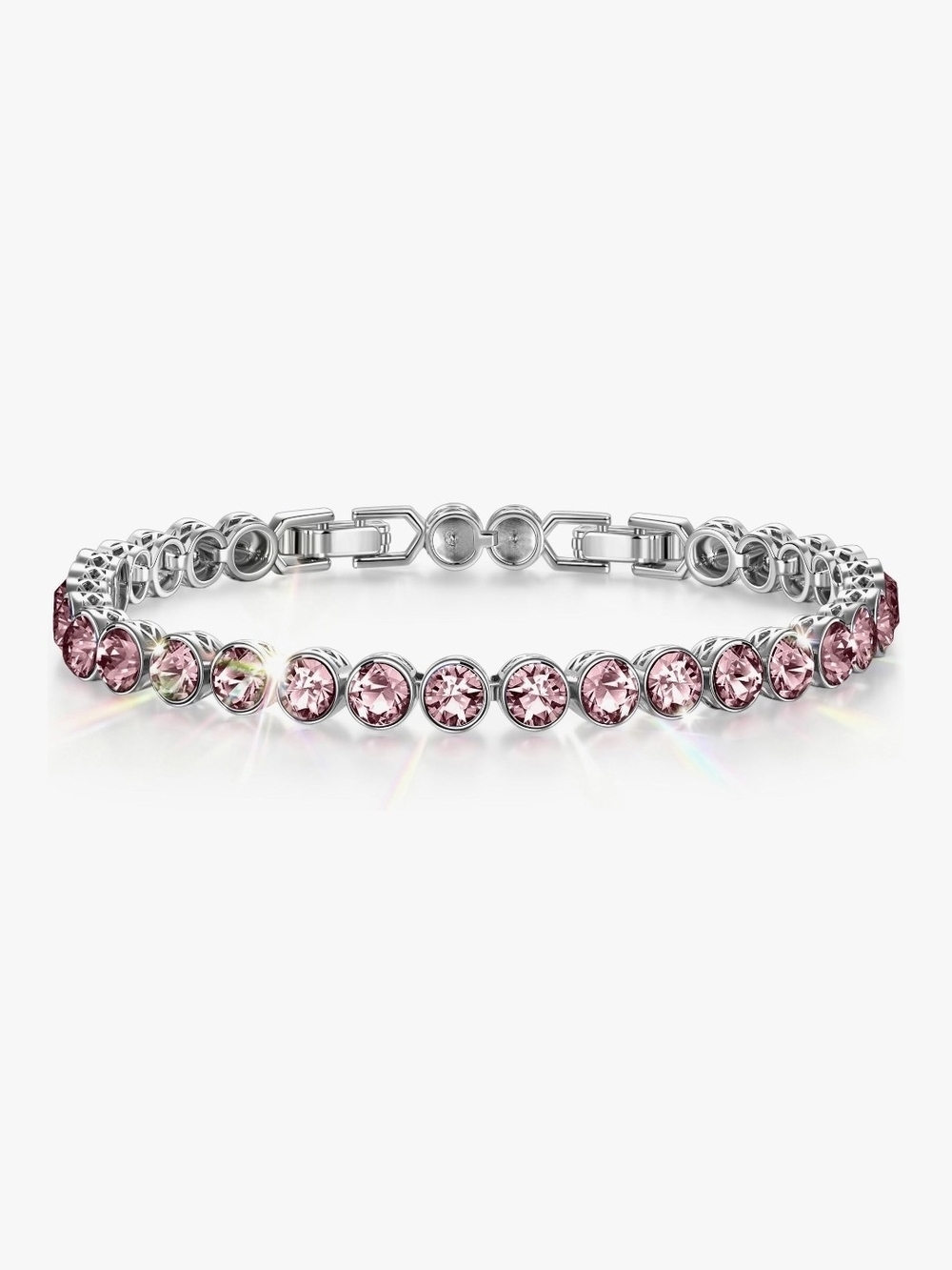 Pink Tourmaline Tennis Bracelet Made With Swarovski Crystal 14k Adjustable Size